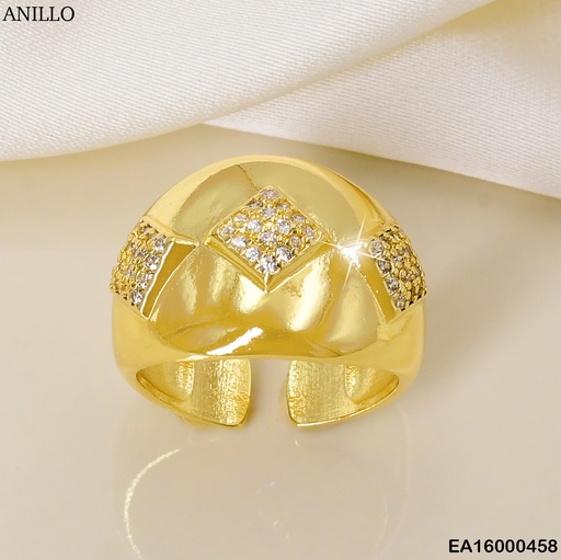 [EA16000458] ANILLO DOR ANCHO 3 ROMBOS ZIRC CENTRO K4614-672