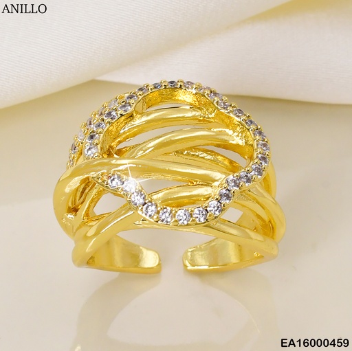 [EA16000459] ANILLO LINEAS ENTRELAZADAS CROQUI FLOR ZIRC/ COL SURT. K4665-296