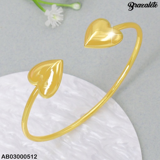 [AB03000512] BRAZALETE DOR AJUSTABLE LISO CORAZONES EXTREMOS KB186189