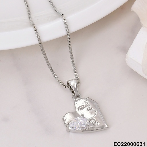 [EC22000631] CADENA  PLAT. TORNEADA DIJE CORAZON IRREGULAR/ ZIRC CRISTAL CE132-284