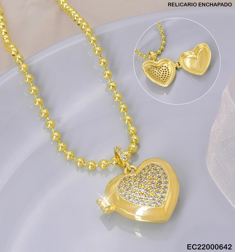 [EC22000642] CADENA PELOTITAS DOR/ DIJE CORAZON ZIRC  RELICARIO F5103-334