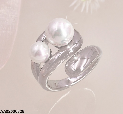 [AA02000828] ANILLO PLAT OVALO HORIZONTAL/ 2 PERLAS 6-9 / KR111067-K