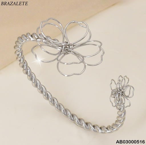 [AB03000516] BRAZALETE PLAT.TORNEADO FLORES EXTREMOS BA212-45