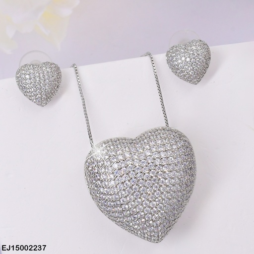 [EJ15002237] JUEGO PLAT. CORAZON INFLADO DE ZIRCONIAS, DIJE GR. SE568-6
