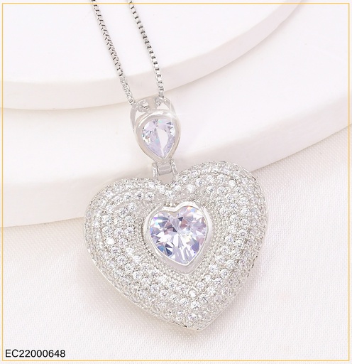 [EC22000648] CADENA PLAT. FINA DIJE:CORAZON ZIRCONIAS-🤍 CE129-6