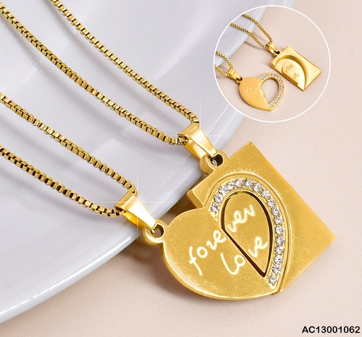 [AC13001062] DUO CADENA DOR PLACA CORAZON "FOREVER LOVE" CA380-307