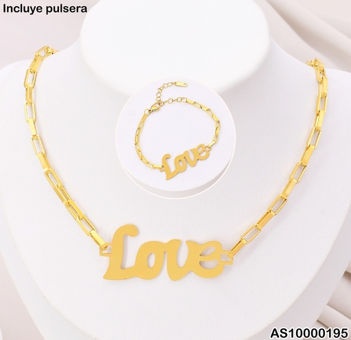[AS10000195] SET CADENA/PULSERA DOR ESLAB. LARGOS "LOVE"SA606-45