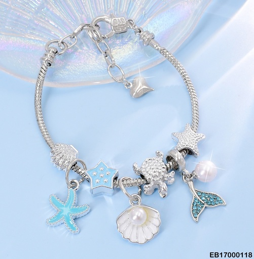[EB17000118] BRAZALETE PLAT DETALLES CELESTE/ ESTRELLAS/OSTRAS/COLA DE SIRENA BE297-5