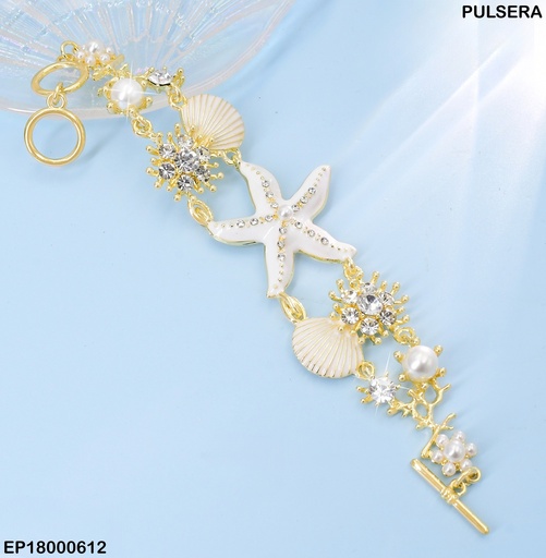 [EP18000612] PULSERA OSTRAS/ESTRELA BLANCA/FLORES ZIRCONIAS BE237-9