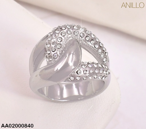 [AA02000840] ANILLO PLAT EXTREMOS CENTRO OVALADOS ENTRELAZADOS LISO /ZIRC  RA218-305