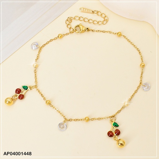 [AP04001448] PULSERA FINA PELOTITAS DIJES:🍒-🟡 084096