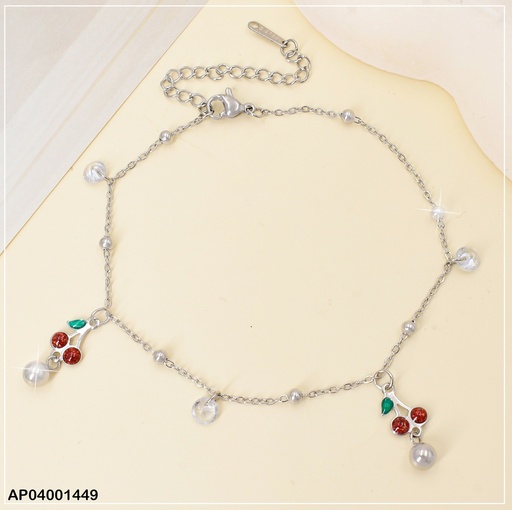 [AP04001449] PULSERA PLAT.FINA PELOTITAS DIJES:🍒-⚪ 084963