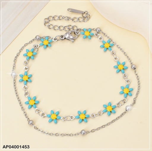 [AP04001453] PULSERA PLAT.DOBLE FLORES VERDES CENTRO🟡 084973