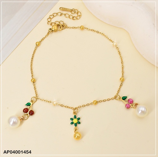 [AP04001454] PULSERA FINA DIJES:CEREZAS C/PERLAS MED.084098