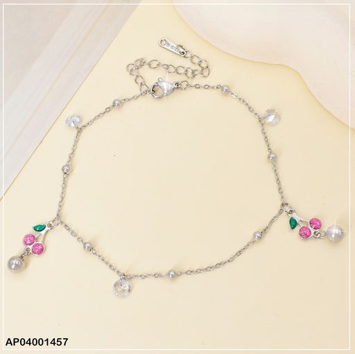 [AP04001457] PULSERA PLAT.PELOTITAS DIJES:CEREZAS FUCSIA-🟡 084979
