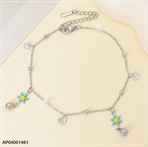 [AP04001461] PULSERA PLAT.C/PELOTITAS DIJES:FLORES VERDES-🟡 084981