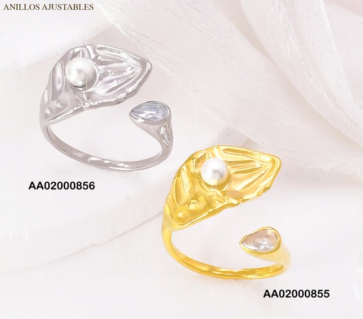 [AA02000856] ANILLO PLAT AJUSTABLE HOJA CORRUGADA PERLA CENTRO RA254-305