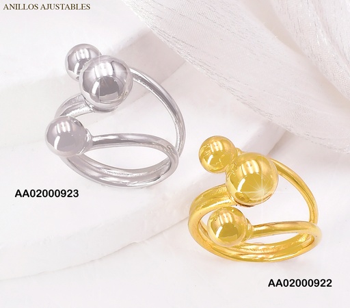 [AA02000922] ANILLO DOR AJUSTABLE EN FRENTE 3 PELOTITAS RA397-305