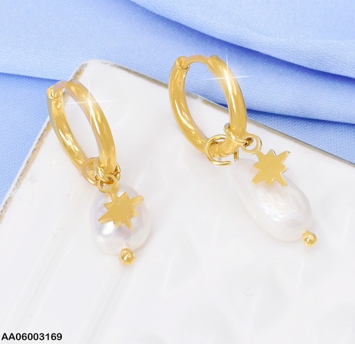 [AA06003169] ARETES DOR RD ESTRELLA & PERLA COLGANTE EA1019-45