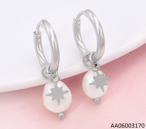 [AA06003170] ARETES PLAT RD ESTRELLA & PERLA COLGANTE EA1020-45