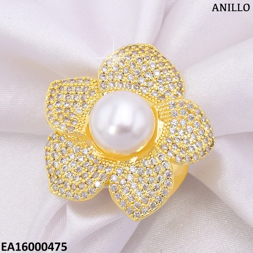 [EA16000475] ANILLO AUST. FLOR 5 PETALOS ZIRC/PERLA CENTRO RE104-268