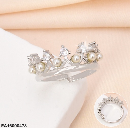 [EA16000478] ANILLO AJUST. PLAT CORONA ZIRC PERLAS PART. SUP. RE107-268