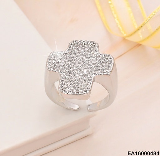 [EA16000484] ANILLO PLAT CRUZ ZIRC. RE113-268