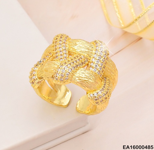 [EA16000485] ANILLO DOR RAYAS ENTRELAZADAS ZIRC RE114-268
