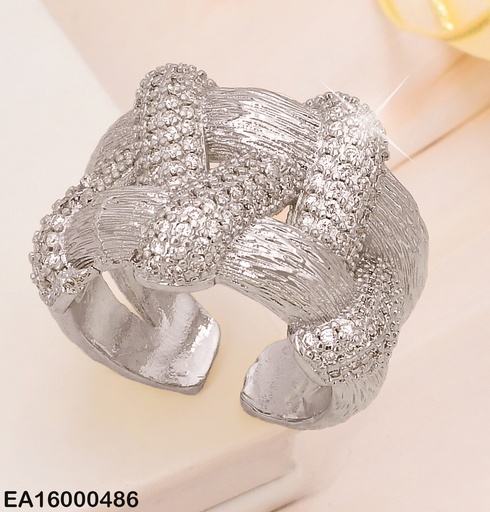 [EA16000486] ANILLO DOR RAYAS ENTRELAZADAS ZIRC. RE115-268