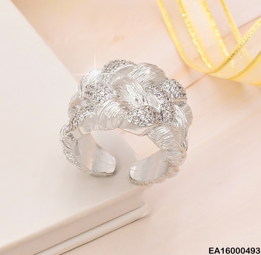 [EA16000493] ANILLO PLAT. ANCHO TRENZADO RAYAS/ZIRCONIAS RE123-268