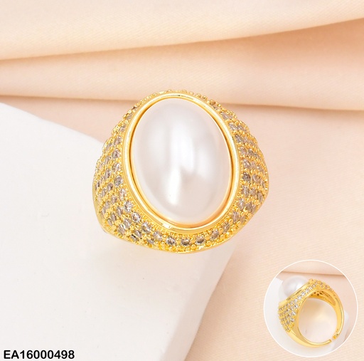 [EA16000498] ANILLO AJUST. BORDES ZIRC. PERLA OVALADA CENTRO RE128-268