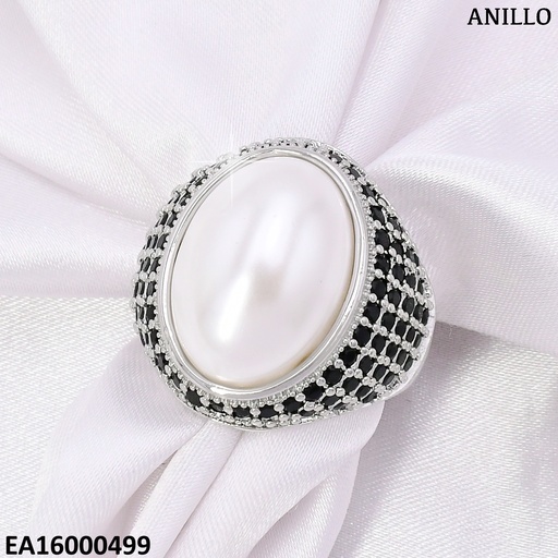 [EA16000499] ANILLO AJUST. PLAT. BORDES ZIRC. PERLA OVALADA CENTRO RE129-268