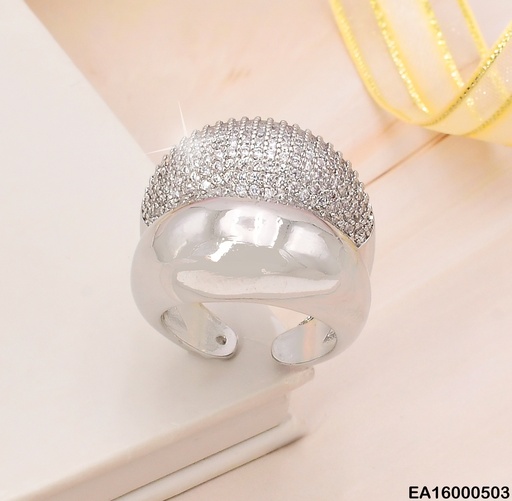 [EA16000503] ANILLO PLAT FRENTE OVALADO LISO/ ZIRC RE133-268