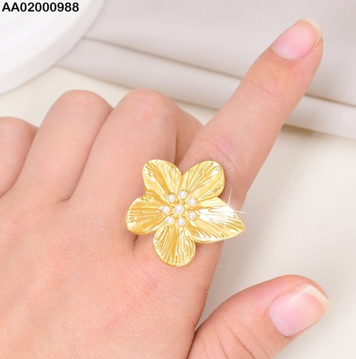 [AA02000988] ANILLO DOR FLOR RAYADA 5 PETALOS /PERLITAS CENTRO VD084310-113