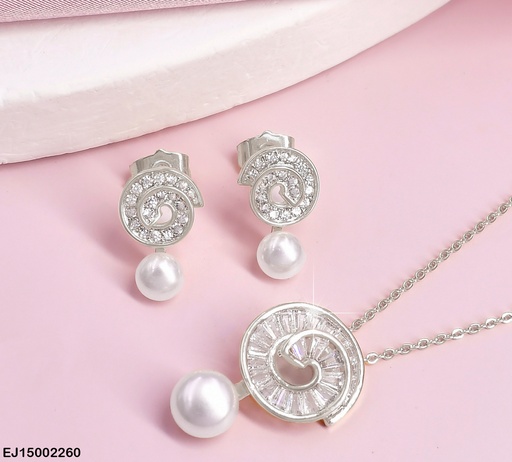 [EJ15002260] JUEGO PLAT.ESPIRAL ZIRCONIAS C/PERLA COLGANTE SE525-3