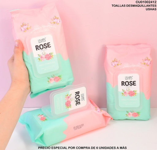 [CU01002412] 60 TOALLAS DESMAQUILLANTES ROSE USHAS HA427
