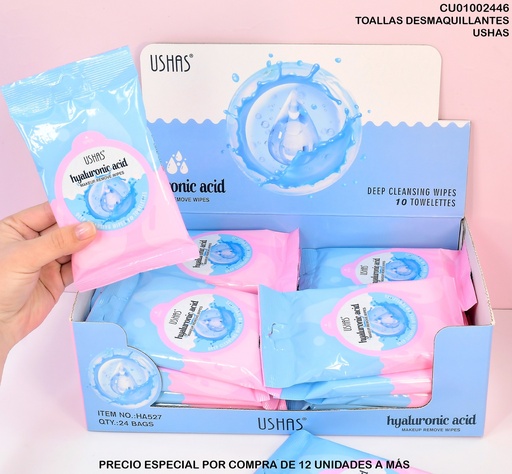 [CU01002446] 10 TOALLAS DESMAQUILLANTES ACIDO HIALURONICO HA527