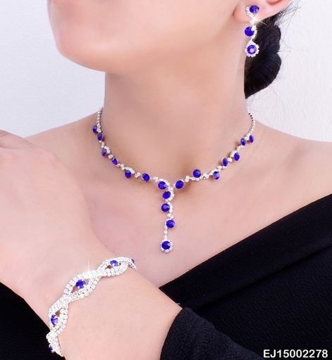 [EJ15002278] JUEGO ZIRCONIAS RD AZULES C/PULSERAS SE726-83