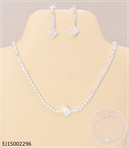[EJ15002296] JUEGO PLAT DETALLES ZIRC EN FORMA ROMBO /PULSERA SE722-83