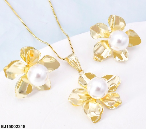 [EJ15002318] JUEGO DOR FLOR DOBLE FILA PETALOS LISOS/PERLA CENTRO K5994-212