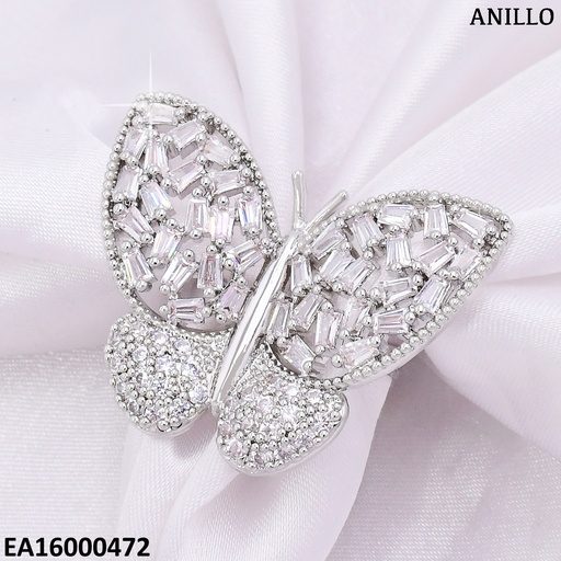 [EA16000472] ANILLO PLAT. MARIPOSA DE ZIRCONIAS RECTANGULARES RE101-6