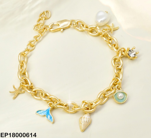 [EP18000614] PULSERA C/DIJES:🟡/ZIRC.RD./COLA SIRENA/🐚/⭐BE293-9