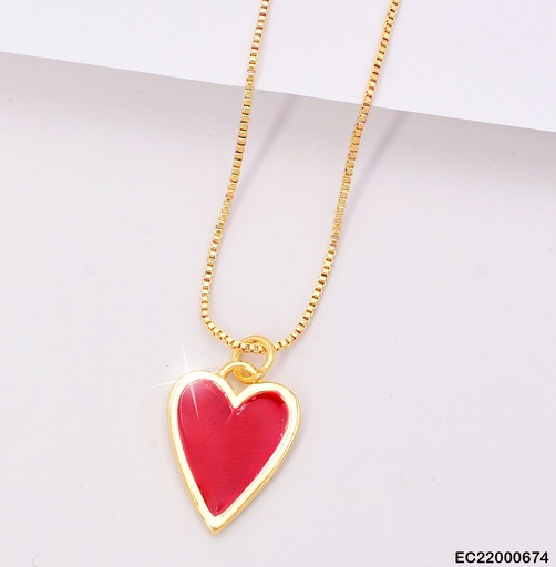 [EC22000674] CADENA DORADA DIJE CORAZON LISO ROJO CE171-294