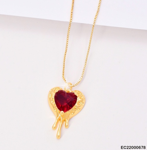 [EC22000678] CADENA DOR CORAZON PUNTEADO DERRETIDO/❤️ROJO CENTRO CE177-294