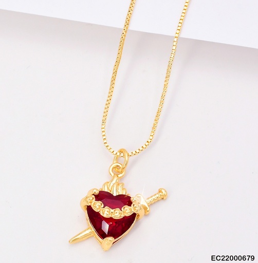 [EC22000679] CADENA DOR DIJE CORAZON ROJO ESPADA ATRAVESADA CE178-294