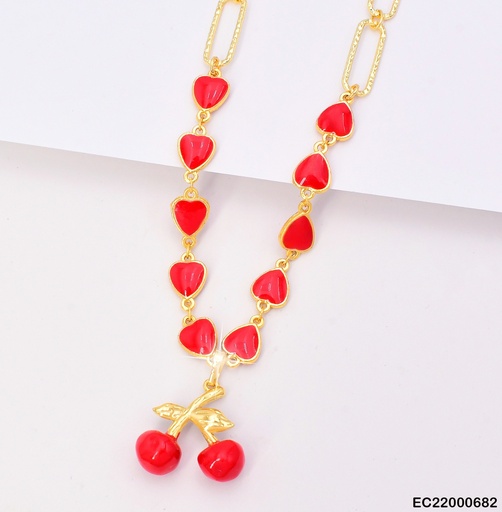 [EC22000682] CADENA DOR ESLABONES LARGOS/CORAZONES/CEREZAS CE198-313