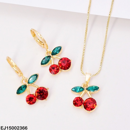 [EJ15002366] JUEGO CEREZAS/HOJITAS/ARETES HUGGIES SE887-9