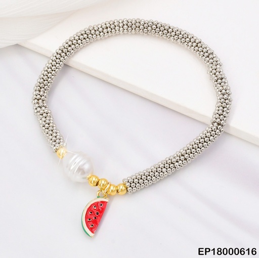 [EP18000616] PULSERA PLAT PELOTITAS/ESF.DOR/PERLA/SANDIA CENTRO BE346