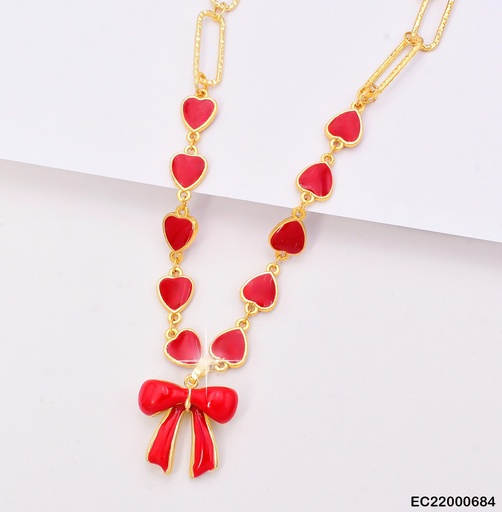 [EC22000684] CADENA DOR ESLABONES LARGOS/CORAZONES/LAZO ROJO CE200-313