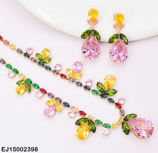 [EJ15002398] JUEGO GOTA ROSADA C/HOJAS ZIRCONIAS COL. SURT.SE706-300